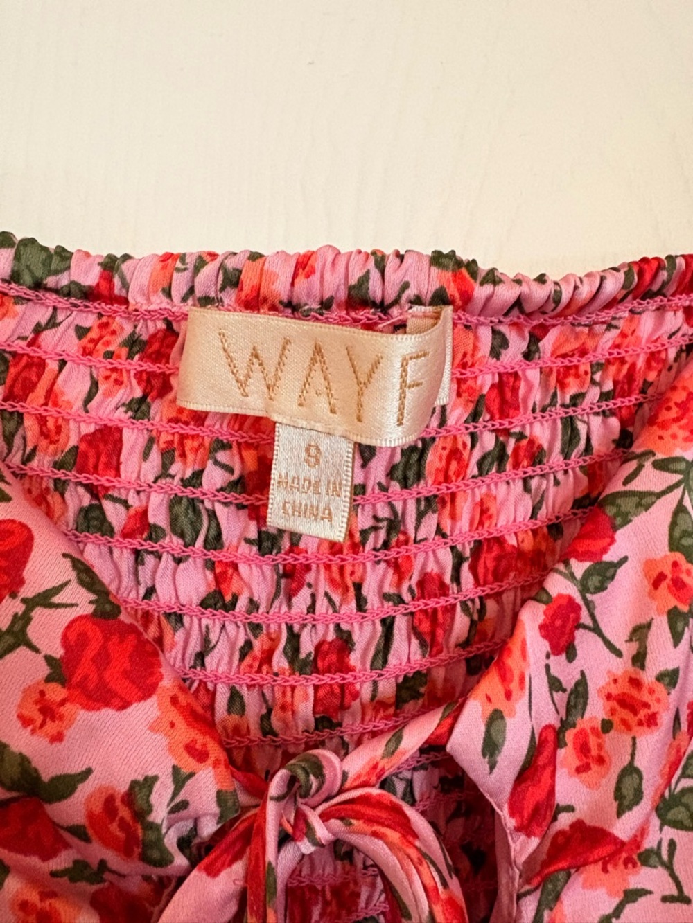 Wayf Pink Floral Drawstring Ruched Peasant Blouse - Picture 3 of 4